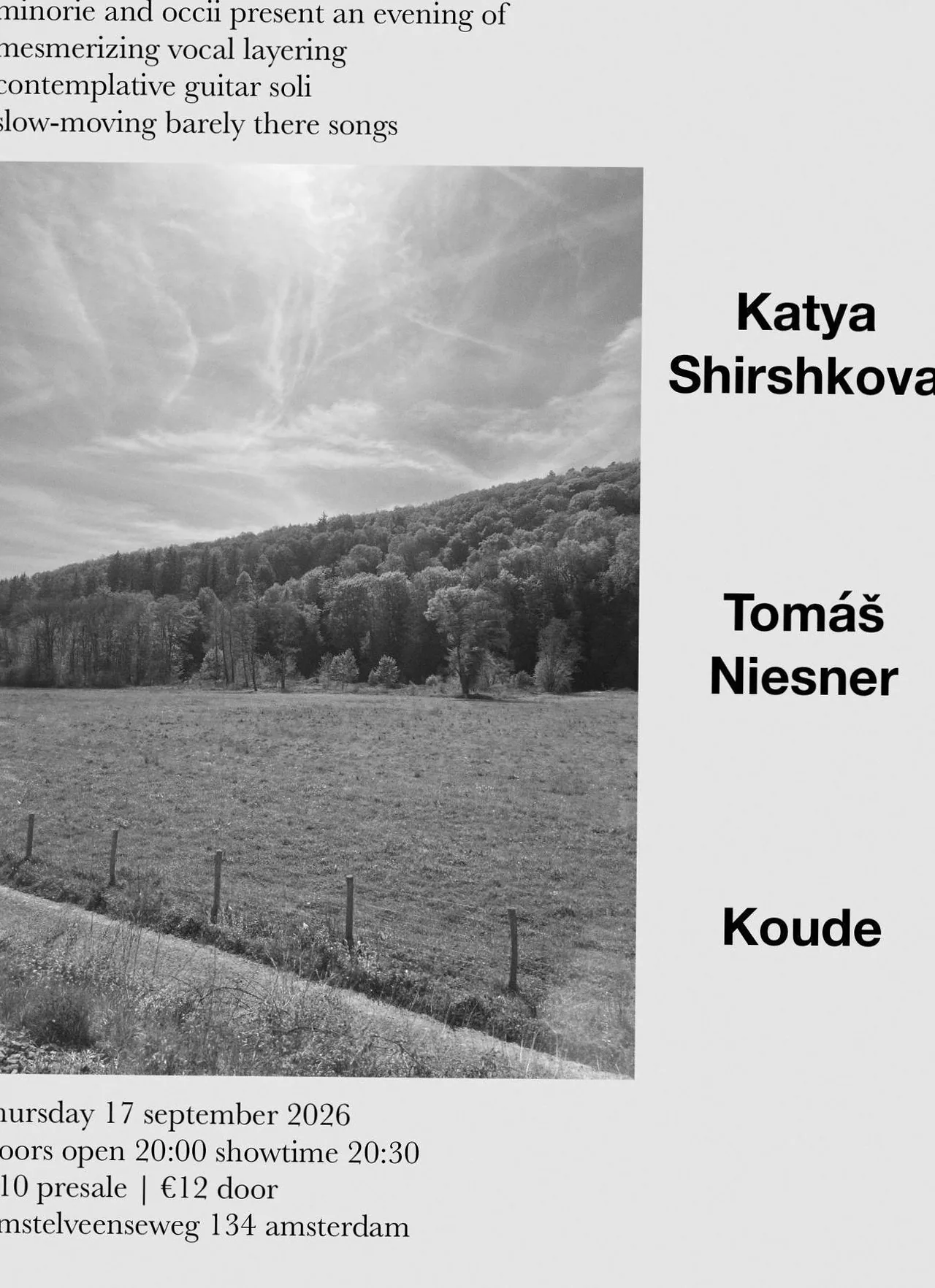 Minorie presents: Katya Shirshkova (RU/FR) + Tomáš Niesner (CZ) · Vera, Groningen · wo 16 sep 2026