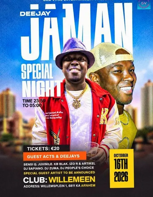 DJ Jaman Special Night · Willemeen, Arnhem · Fri, 16 Oct 2026