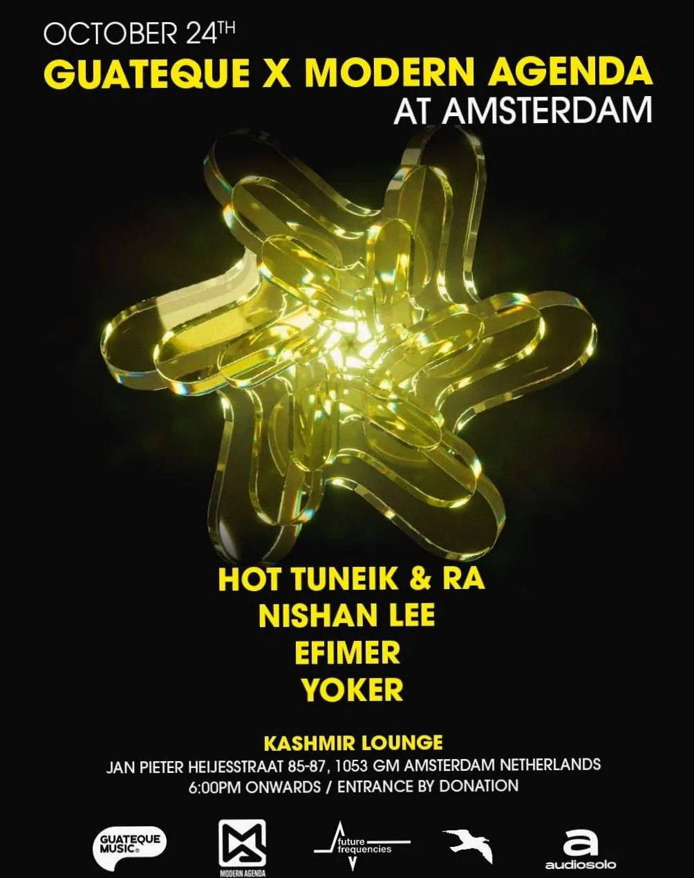 Guateque X Modern Agenda · Kashmir lounge, Amsterdam · Sat, 24 Oct 2026