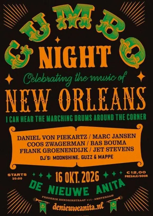 Gumbo Night · De Nieuwe Anita, Amsterdam · vr 16 okt 2026