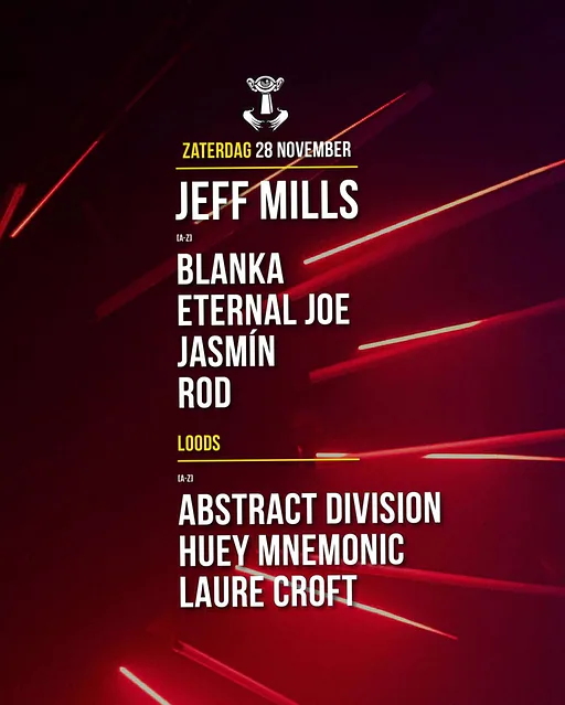 Jeff Mills / ROD / BLANKA & more · Thuishaven festivalterrein, Amsterdam · za 28 nov 2026