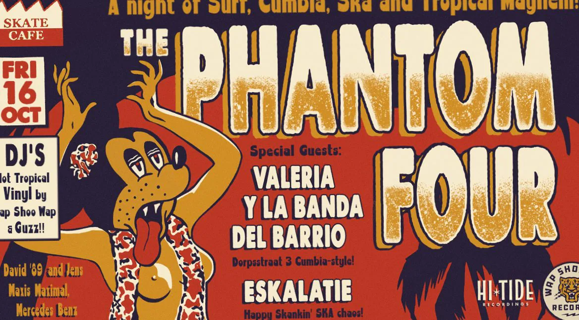 MAXIS MAXIMAAL / WAP SHOO WAP RECORDS W/ PHANTOM FOUR (LIVE), ESKALATIE (LIVE), ANNA SCHREIT, DJ DAVID 89', DJ GUZZ, JENS MERCEDES BENZ, VALERIA Y LA BANDA DEL BARRIO · Skatecafe, Amsterdam · vr 16 okt 2026