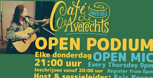 Open Podium, voor iedereen die muziek wil maken! Inschrijven vanaf 20 uur · Cafe Averechts, Utrecht · Thu, 12 Nov 2026