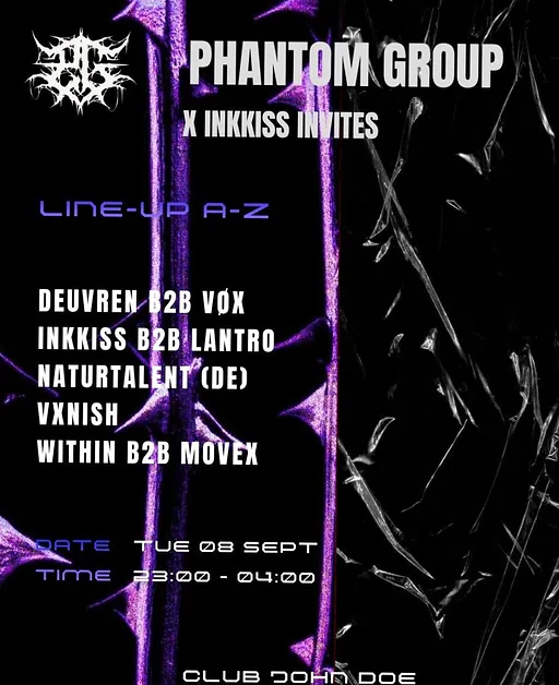 [PHANTOM GROUP] KLUBNACHT w inKKiss · Club John Doe, Amsterdam · di 8 sep 2026