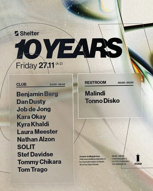 Shelter | 10 YEARS · Shelter, Amsterdam · vr 27 nov 2026