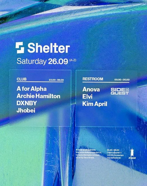 Shelter | Archie Hamilton, DXNBY, Jhobei & more · Shelter, Amsterdam · za 26 sep 2026