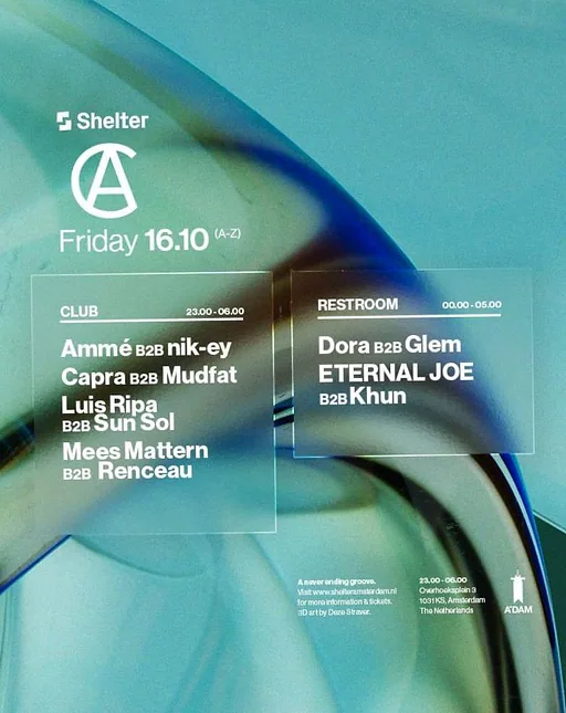 Shelter | nik-ey b2b Ammé, Sun Sol b2b Luis Rips & more · Shelter, Amsterdam · vr 16 okt 2026