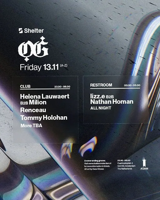 Shelter presents: OG Records · Shelter, Amsterdam · Fri, 13 Nov 2026