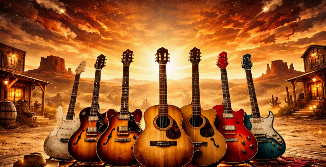 The Magnificent Seven - Five Great Guitars, Eric Vaarzon Morel en Mart Hillen — background image