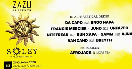 ZAZU presents: SOLÈY by Francis Mercier · AFAS Live, Amsterdam · za 24 okt 2026